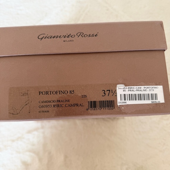 Gianvito Rossi Beige Suede Ankle Strap Sandals Portofino 85 Praline 7.5/37.5 NIB - Picture 11 of 12
